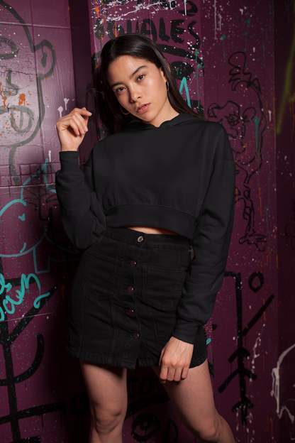 Women Classic Crop Hoodie - Black