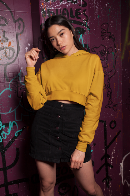 Women Classic Crop Hoodie - Mustard Yellow