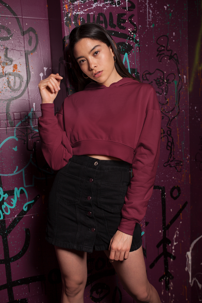 Women Classic Crop Hoodie - Maroon