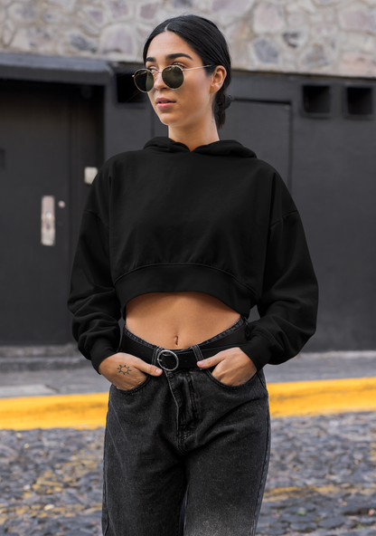 Women Classic Crop Hoodie - Black