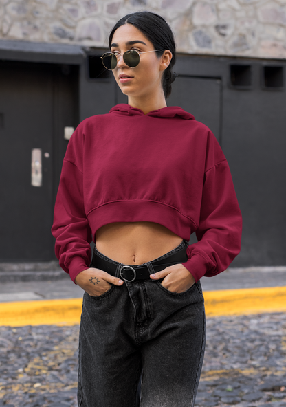 Women Classic Crop Hoodie - Maroon